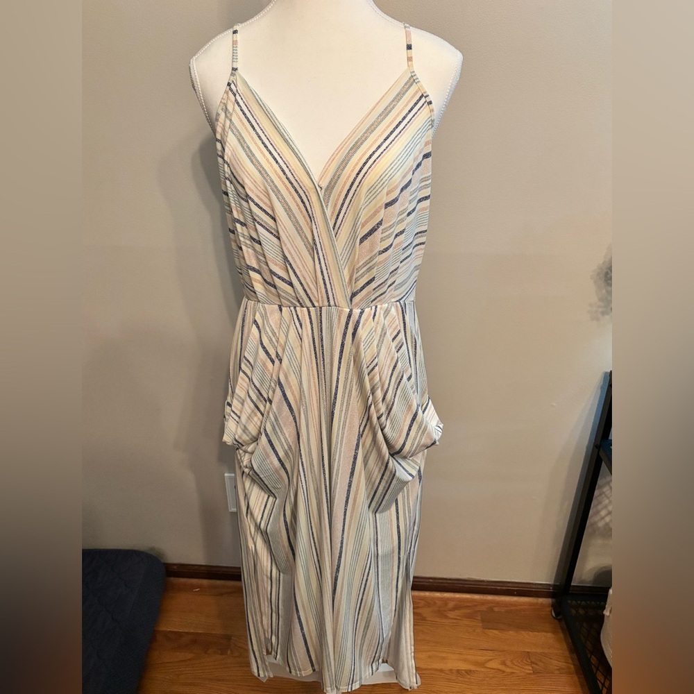 Striped V-Neck Midi Dress